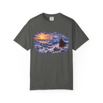 Frozen Summit Adventure fantasy nature graphic T-shirt by Anna: Back to Nature, front view
